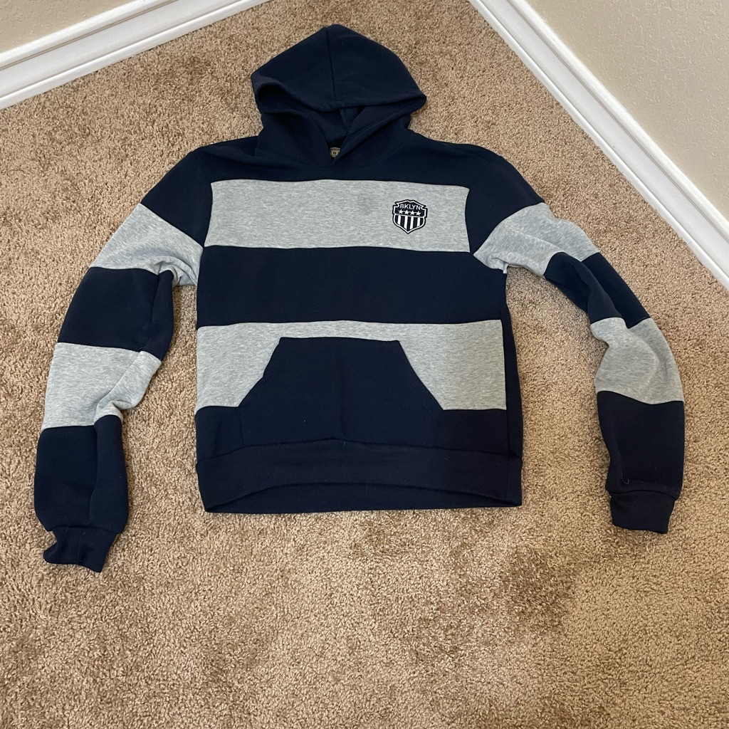 Boys Xl 18 Navy And Gray Striped Hoodie
